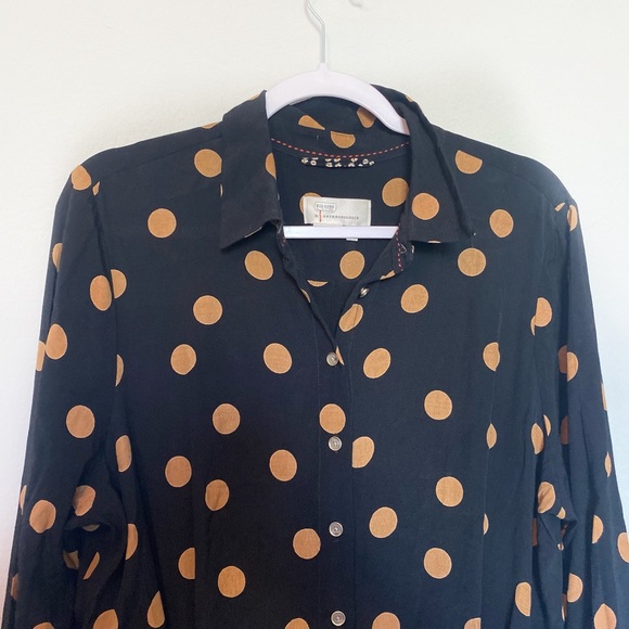 Anthropologie Jumpsuit Loveland Polka Dot Wide Leg Black/Tan Size 14 - Picture 6 of 13